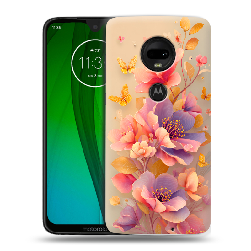 Пластиковый чехол на Motorola Moto G7 с принтом Цветы и бабочки Пластиковый чехол на Motorola Moto G7 с принтом Цветы и бабочки