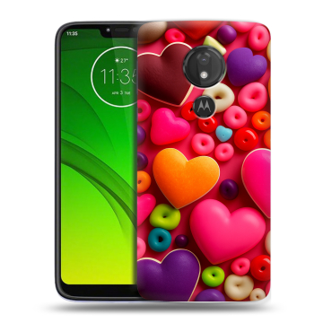Силиконовый чехол на Motorola Moto G7 Power с принтом Сердечки