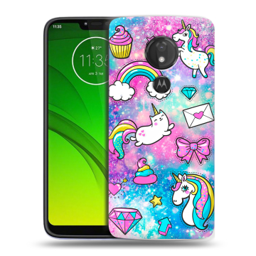 Силиконовый чехол на Motorola Moto G7 Power с принтом Единороги