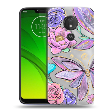 Силиконовый чехол на Motorola Moto G7 Power с принтом Бабочки и цветы