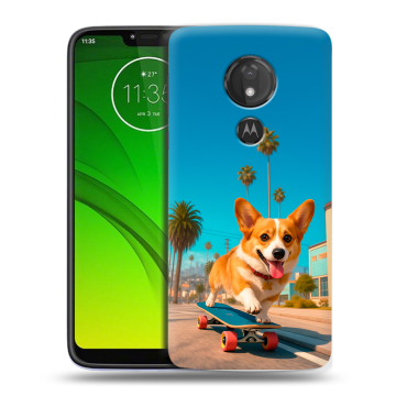 Силиконовый чехол на Motorola Moto G7 Power с принтом Корги на скейте