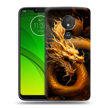 Силиконовый чехол на Motorola Moto G7 Power с принтом Золотой дракон