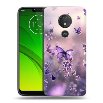 Силиконовый чехол на Motorola Moto G7 Power с принтом бабочки и лаванда