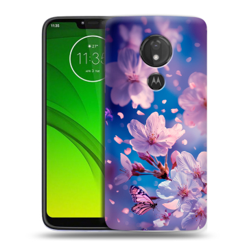 Силиконовый чехол на Motorola Moto G7 Power с принтом цветы бабочки
