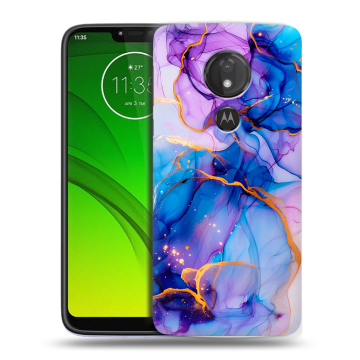 Силиконовый чехол на Motorola Moto G7 Power с принтом синий мрамор