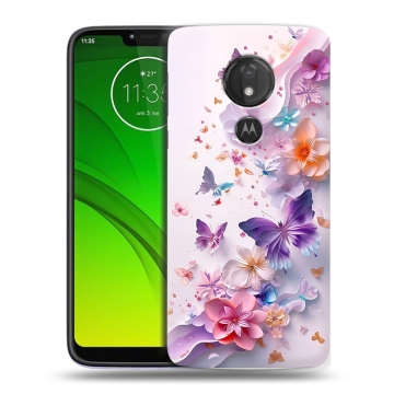 Силиконовый чехол на Motorola Moto G7 Power с принтом цветы бабочки