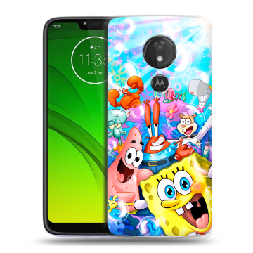 Силиконовый чехол на Motorola Moto G7 Power с принтом спанчбоб спанч боб