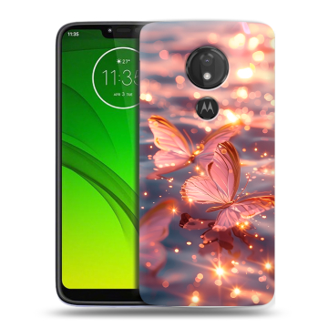 Силиконовый чехол на Motorola Moto G7 Power с принтом бабочки розовые