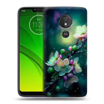Силиконовый чехол на Motorola Moto G7 Power с принтом Цветы и мрамор