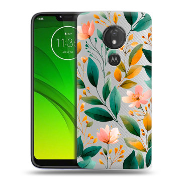 Силиконовый чехол на Motorola Moto G7 Power с принтом Цветы паттерн Силиконовый чехол на Motorola Moto G7 Power с принтом Цветы паттерн