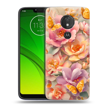 Силиконовый чехол на Motorola Moto G7 Power с принтом Цветы и бабочки Силиконовый чехол на Motorola Moto G7 Power с принтом Цветы и бабочки
