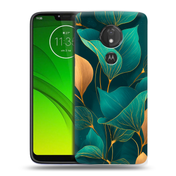 Силиконовый чехол на Motorola Moto G7 Power с принтом Листья и золото Силиконовый чехол на Motorola Moto G7 Power с принтом Листья и золото