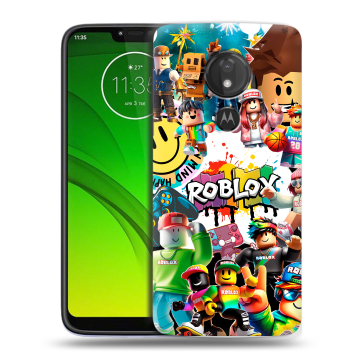 Силиконовый чехол на Motorola Moto G7 Power с принтом Roblox Роблокс