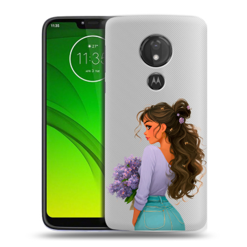 Силиконовый чехол на Motorola Moto G7 Power с принтом девушка цветы Силиконовый чехол на Motorola Moto G7 Power с принтом девушка цветы