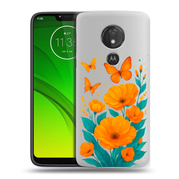 Силиконовый чехол на Motorola Moto G7 Power с принтом цветы бабочки Силиконовый чехол на Motorola Moto G7 Power с принтом цветы бабочки
