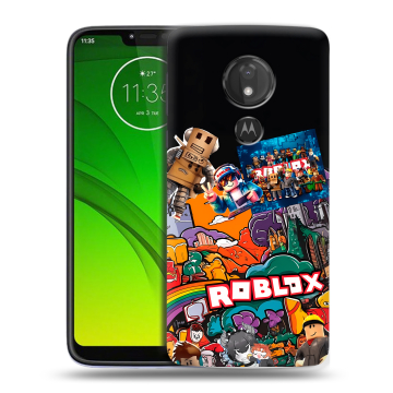 Силиконовый чехол на Motorola Moto G7 Power с принтом Roblox Роблокс