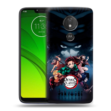 Силиконовый чехол на Motorola Moto G7 Power с принтом Demon Slayer Клинок рассекающий демонов