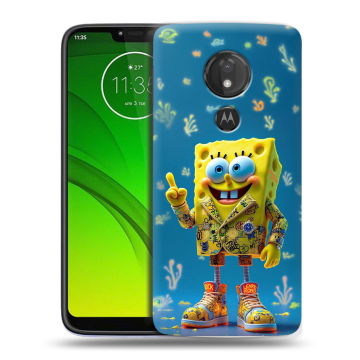 Силиконовый чехол на Motorola Moto G7 Power с принтом Спанч боб Спанчбоб