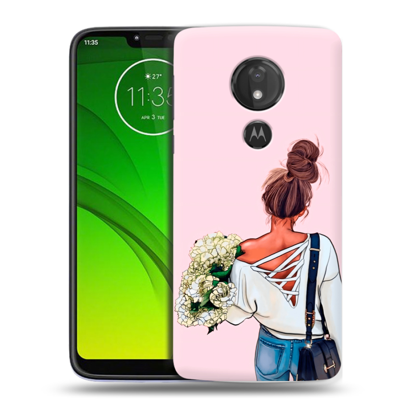 Силиконовый чехол на Motorola Moto G7 Power с принтом Девушка и букет Силиконовый чехол на Motorola Moto G7 Power с принтом Девушка и букет