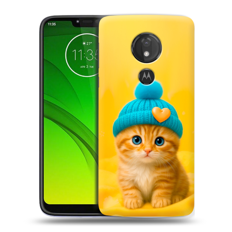 Силиконовый чехол на Motorola Moto G7 Power с принтом Котенок в шапке Силиконовый чехол на Motorola Moto G7 Power с принтом Котенок в шапке