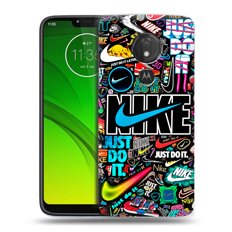 Силиконовый чехол на Motorola Moto G7 Power с принтом найк nike черный Силиконовый чехол на Motorola Moto G7 Power с принтом найк nike черный