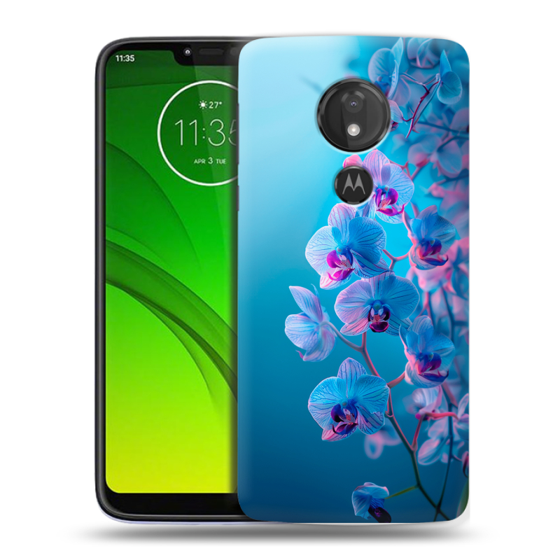 Силиконовый чехол на Motorola Moto G7 Power с принтом голубые орхидеи Силиконовый чехол на Motorola Moto G7 Power с принтом голубые орхидеи