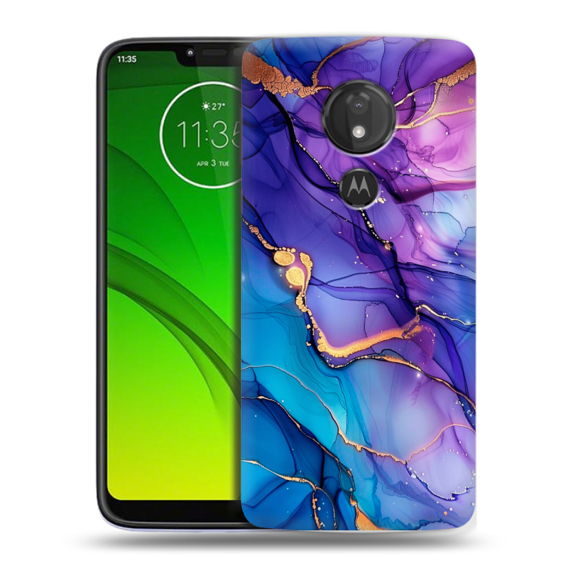 Силиконовый чехол на Motorola Moto G7 Power с принтом синий мрамор Силиконовый чехол на Motorola Moto G7 Power с принтом синий мрамор