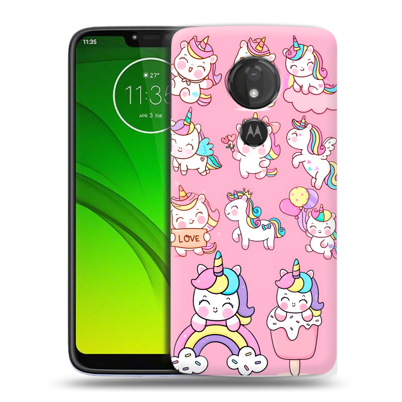 Силиконовый чехол на Motorola Moto G7 Power с принтом Единороги и радуга Силиконовый чехол на Motorola Moto G7 Power с принтом Единороги и радуга