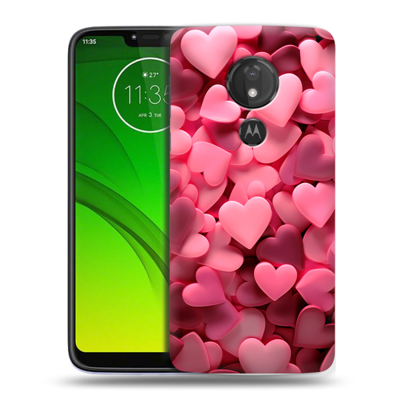 Силиконовый чехол на Motorola Moto G7 Power с принтом розовые сердечки Силиконовый чехол на Motorola Moto G7 Power с принтом розовые сердечки