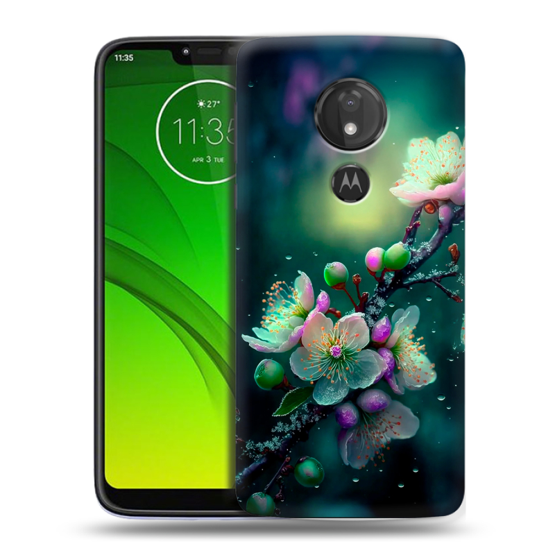 Силиконовый чехол на Motorola Moto G7 Power с принтом Цветы и мрамор Силиконовый чехол на Motorola Moto G7 Power с принтом Цветы и мрамор