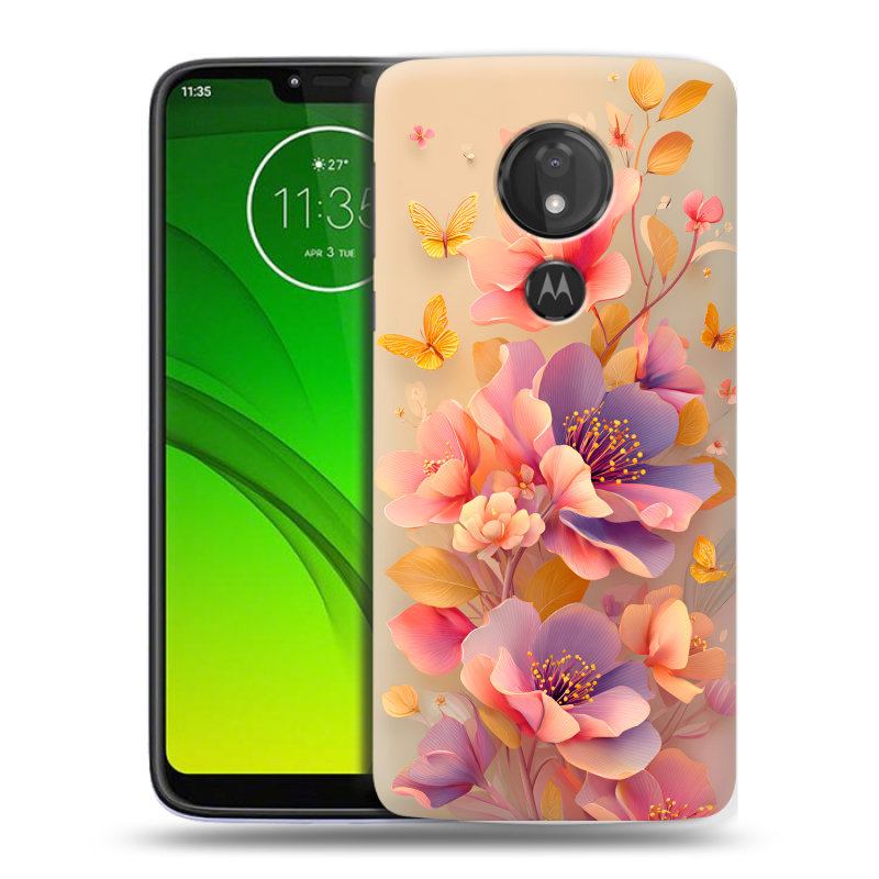 Силиконовый чехол на Motorola Moto G7 Power с принтом Цветы и бабочки Силиконовый чехол на Motorola Moto G7 Power с принтом Цветы и бабочки