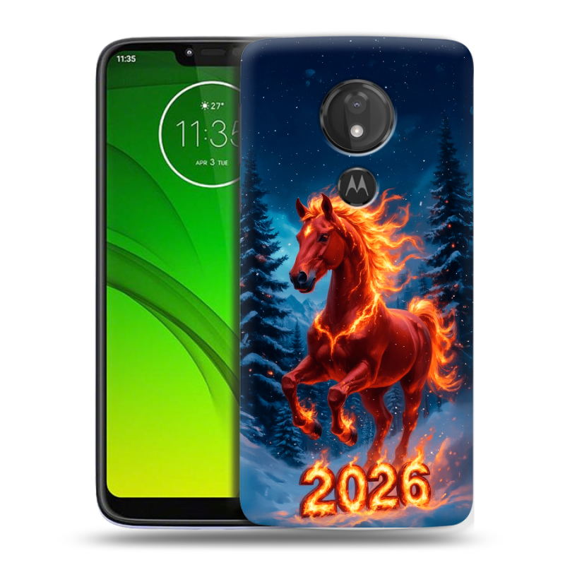 Силиконовый чехол на Motorola Moto G7 Power с принтом Новый год коня Силиконовый чехол на Motorola Moto G7 Power с принтом Новый год коня
