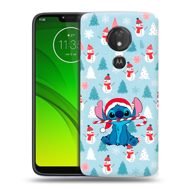 Силиконовый чехол на Motorola Moto G7 Power с принтом Стич Новый год Силиконовый чехол на Motorola Moto G7 Power с принтом Стич Новый год