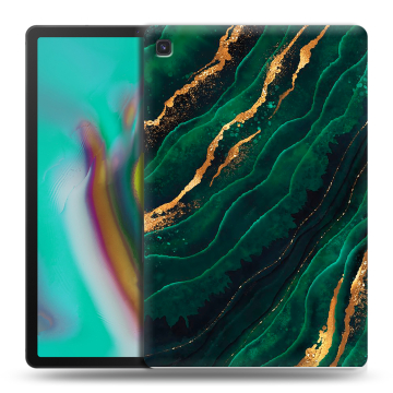 Силиконовый чехол на планшета Samsung Galaxy Tab S5e с принтом Мрамор зеленое золото