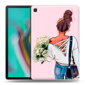 Силиконовый чехол на планшета Samsung Galaxy Tab S5e с принтом Девушка и букет