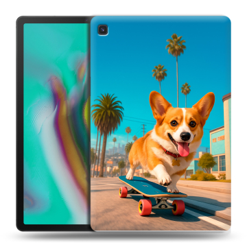 Силиконовый чехол на Samsung Galaxy Tab S5e с принтом Корги на скейте Силиконовый чехол на Samsung Galaxy Tab S5e с принтом Корги на скейте