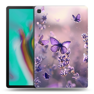 Силиконовый чехол на Samsung Galaxy Tab S5e с принтом бабочки и лаванда Силиконовый чехол на Samsung Galaxy Tab S5e с принтом бабочки и лаванда