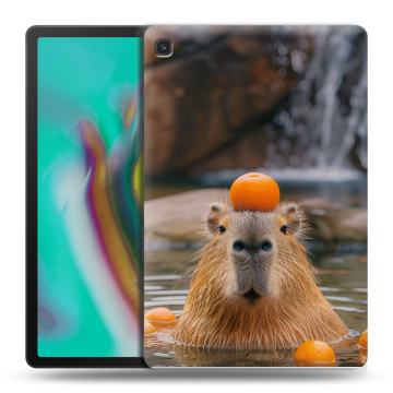 Силиконовый чехол на Samsung Galaxy Tab S5e с принтом Капибара с апельсином
