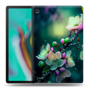 Силиконовый чехол на Samsung Galaxy Tab S5e с принтом Цветы и мрамор