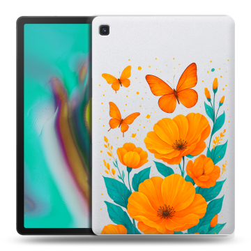Силиконовый чехол на Samsung Galaxy Tab S5e с принтом цветы бабочки