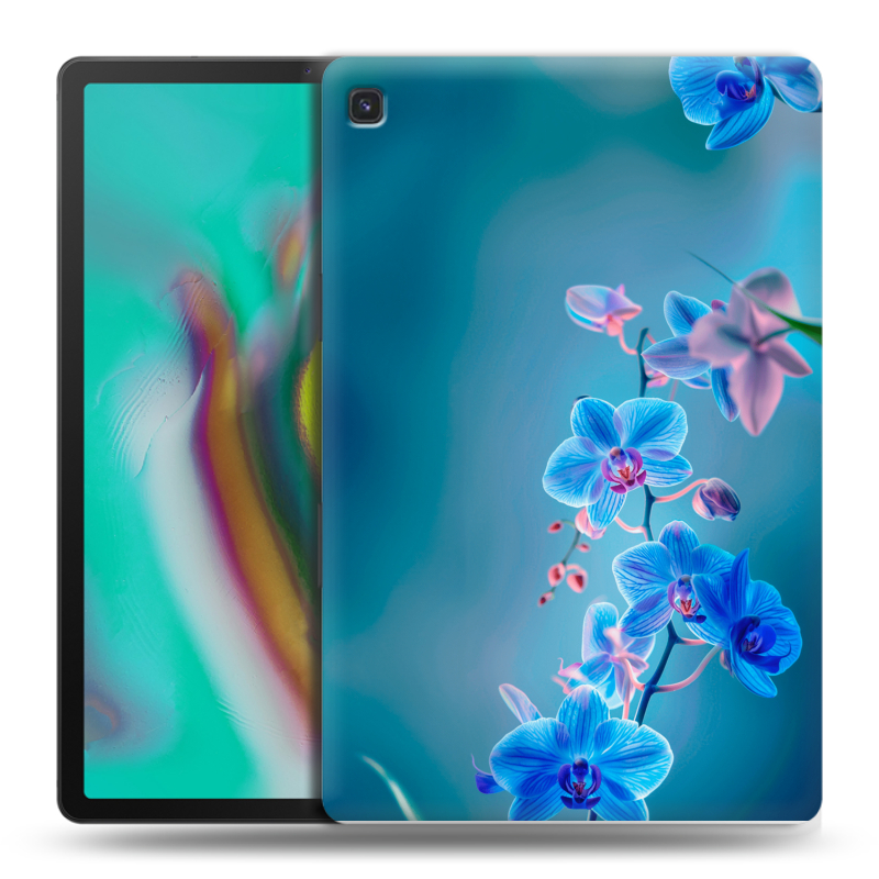 Силиконовый противоударный чехол на Samsung Galaxy Tab S5e с принтом Голубые цветы Силиконовый противоударный чехол на Samsung Galaxy Tab S5e с принтом Голубые цветы