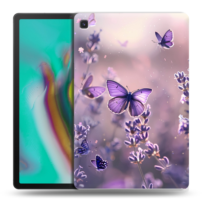 Силиконовый чехол на Samsung Galaxy Tab S5e с принтом бабочки и лаванда Силиконовый чехол на Samsung Galaxy Tab S5e с принтом бабочки и лаванда