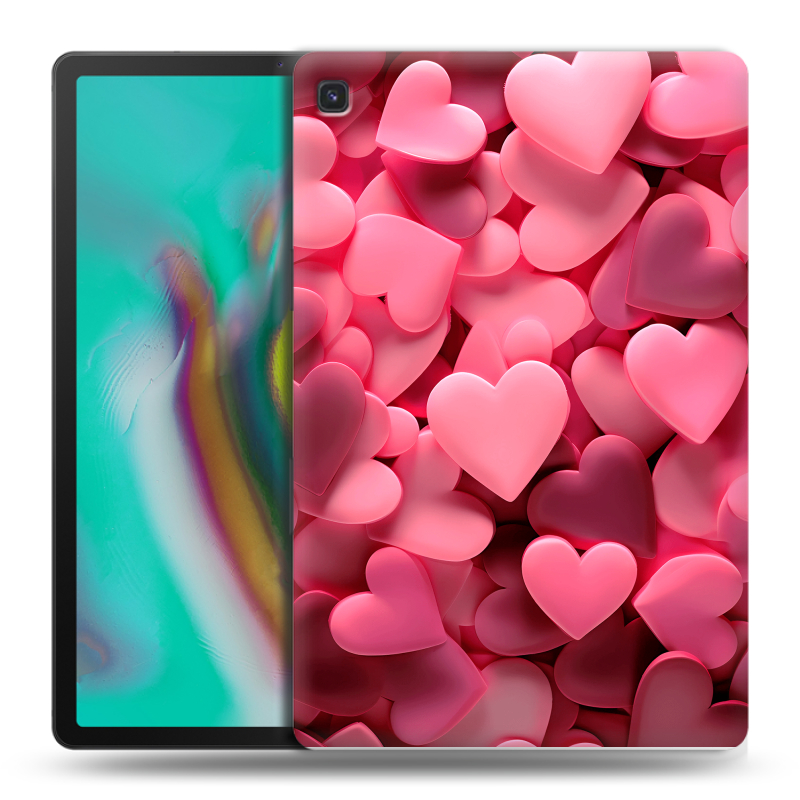 Силиконовый противоударный чехол на Samsung Galaxy Tab S5e с принтом розовые сердечки Силиконовый противоударный чехол на Samsung Galaxy Tab S5e с принтом розовые сердечки
