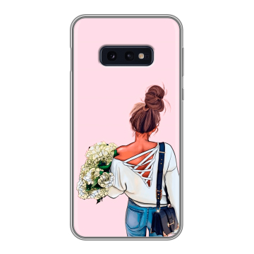 Силиконовый чехол на Samsung Galaxy S10e с принтом Девушка и букет Силиконовый чехол на Samsung Galaxy S10e с принтом Девушка и букет