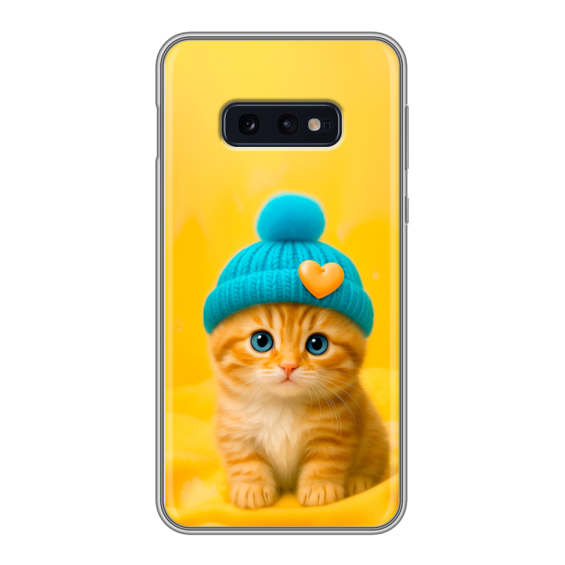 Силиконовый противоударный чехол на Samsung Galaxy S10e с принтом Котенок в шапке Силиконовый противоударный чехол на Samsung Galaxy S10e с принтом Котенок в шапке