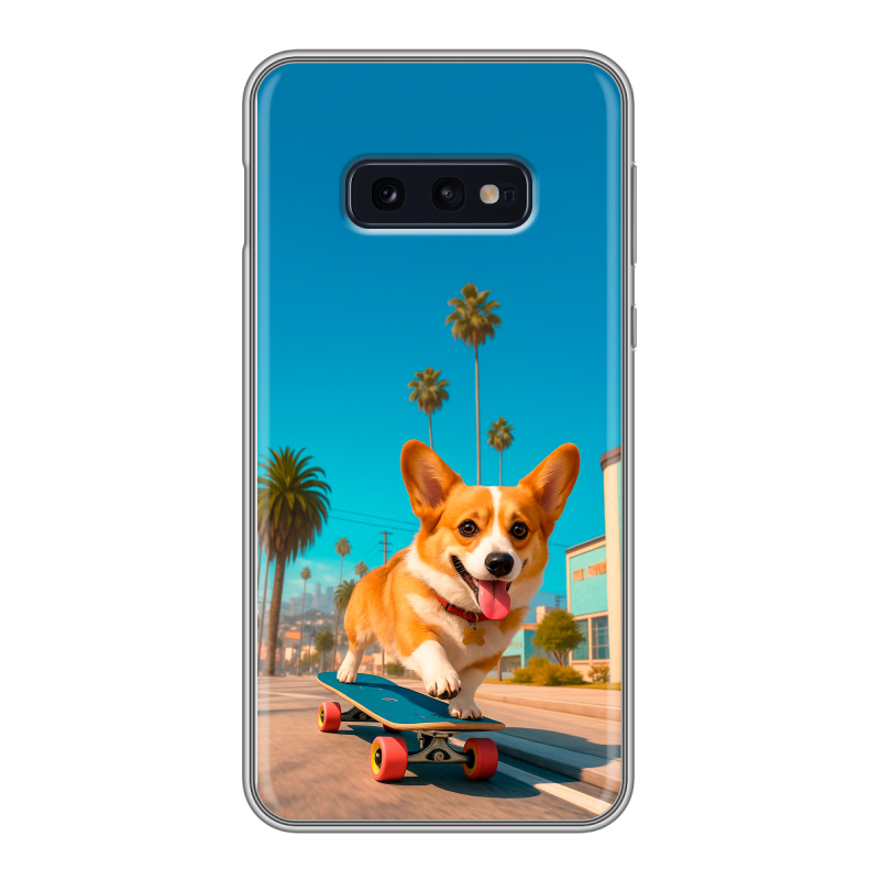 Силиконовый чехол на Samsung Galaxy S10e с принтом Корги на скейте Силиконовый чехол на Samsung Galaxy S10e с принтом Корги на скейте