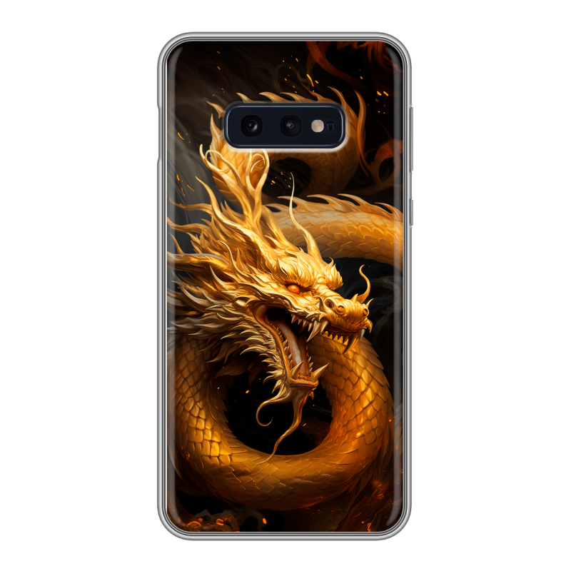 Силиконовый противоударный чехол на Samsung Galaxy S10e с принтом Золотой дракон Силиконовый противоударный чехол на Samsung Galaxy S10e с принтом Золотой дракон