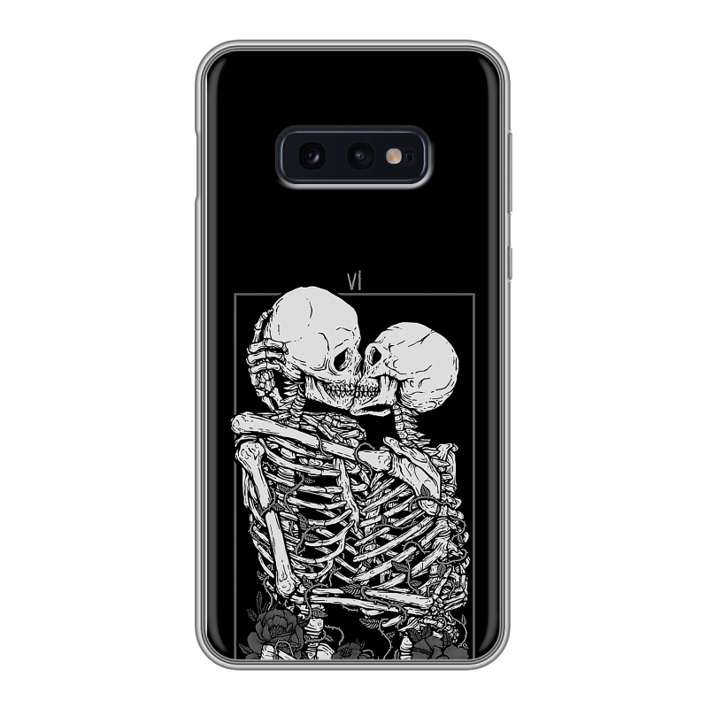 Силиконовый противоударный чехол на Samsung Galaxy S10e с принтом Поцелуй скелетов Силиконовый противоударный чехол на Samsung Galaxy S10e с принтом Поцелуй скелетов