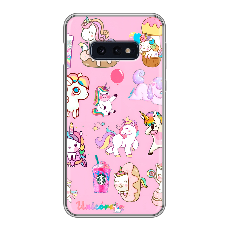 Силиконовый противоударный чехол на Samsung Galaxy S10e с принтом розовые единороги Силиконовый противоударный чехол на Samsung Galaxy S10e с принтом розовые единороги