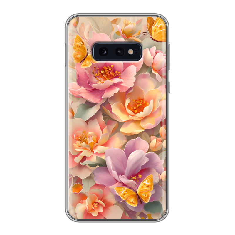 Силиконовый противоударный чехол на Samsung Galaxy S10e с принтом Цветы и бабочки Силиконовый противоударный чехол на Samsung Galaxy S10e с принтом Цветы и бабочки